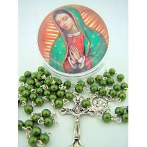 com Catholic Our Lady of Gudalupe Rosary Necklace & Capsule Case Box 