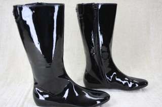   Black Patent Leather Flat Riding Boots 36.5 6 US NEW $650  