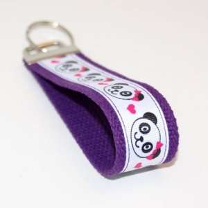  White Panda Bear Love 6   Purple   Keychain Key Fob Ring 