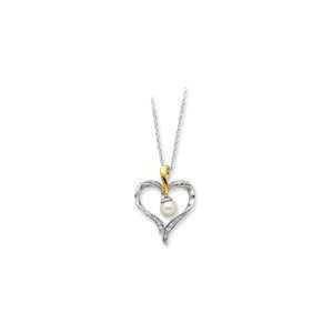  Sterling Silver Cultured Pearl Heart Necklace Jewelry