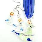 Murano Lampwork Blue Sea Lion Glow In The Dark Glass Beads Necklace 