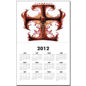 Calendar Print w Current Year Chopper Cross With Flames