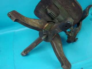 Antique Small Wooden Office Chair Machine Age Adjustable Wood Metal 