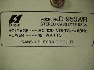 Vintage Sansui Dual Cassette Deck Tape Player Model # D 950WR  
