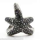 Kenneth Jay Lane Black and Clear Crystal Pave Starfish Ring NEW