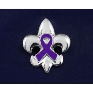  Purple Ribbon Pin   Large Fleur De Lis Ribbon Pin (27 Pins 