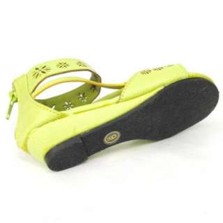 Girls Ankle Wrap T Strap Flat Sandals Green Size 9 4 / kids flower 