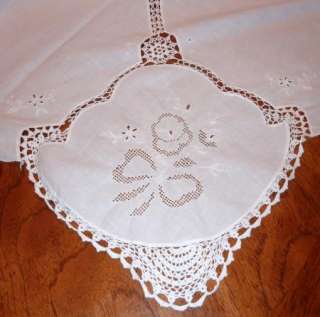   84 x 66 WHITE hand embroidered CROCHET LACE TABLECLOTH  