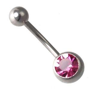  Birthday October Silver Rose Crystal Belly Bar Jewelry