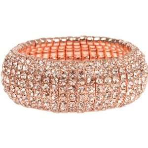  Shimmering Rose Gold Tone 7 Row Stretch Cuff Bracelet with 