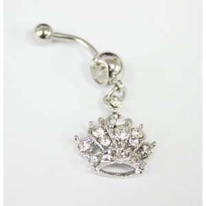 Cubic Zirconia Gemstone Royal Princess Crown Belly Ring   Navel Ring