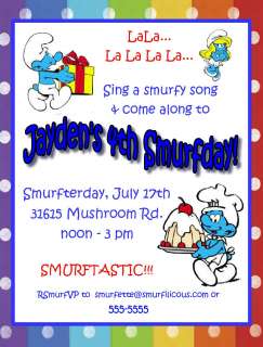   Smurfette Baby Smurf Birthday Party Invitation Sticker Thank You Note