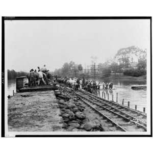  Workers unloading sandbags from railroad car,1927 Flood 