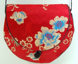 SILK BROCADE PURSE Red Longevity Blossom Tote Hand Bag  