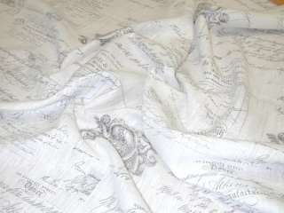 Vintage Script White French Designer Linen Fabric  
