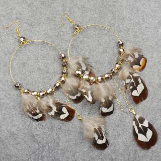   GP Genuine Feather Lucite Beads Huge Dangle Earrings Ax6157  