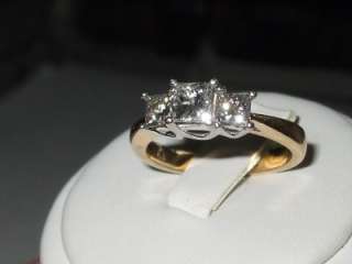 14K YG 1.00 ct Leo 3 stone Princess Cut Diamond Ring 6  