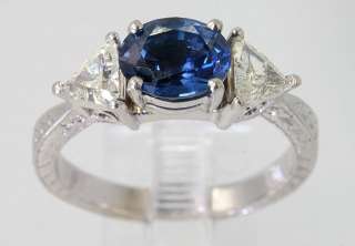   25CT SAPPHIRE & TRILLION DIAMOND DETAILED 14K WHITE GOLD RING  