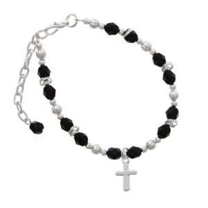 com Simple Plain Small Cross Black Czech Glass Beaded Charm Bracelet 