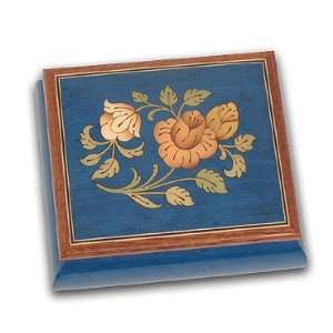   Royal Blue Hand Made Reuge Floral Musical Jewelry Box 