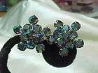 Vintage Weiss Rhinestone blue clip on earrings with silvertone setting 