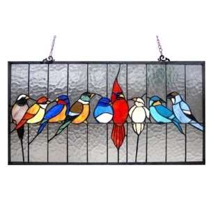  Stained Glass Family Birds Window Panel   24.5x13