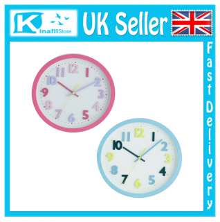 Wall Clock Large Pink or Blue Funky Style Kids Room  