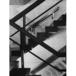 Cement Staircase and Wooden Railings in Modernistic Whitney Museum of 