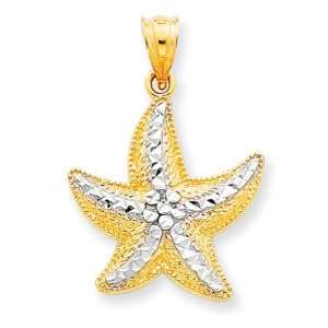  14k Gold and Rhodium Diamond cut Starfish Pendant Jewelry