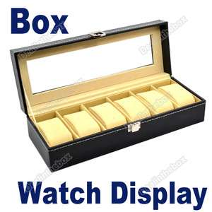   Grid Watches Display Storage Box Case Jewelry Faux Leather BLK  