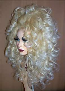Drag Queen Wig Teased Big Long Blond White Tips  