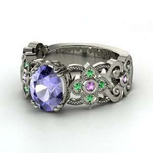   , Oval Tanzanite 14K White Gold Ring with Amethyst & Emerald Jewelry