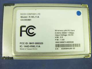 Ricoh Wireless LAN PC Card 2.4GHz DSSS 11 Mbps R WL11A  