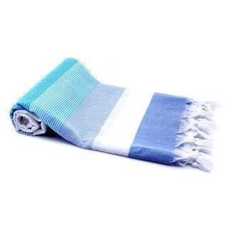 Striped Turkish Bath Towel Pestemal   Blue Stripes on White Turkish 