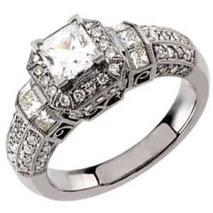 14K White Gold Vintage Style Diamond Engagement Ring (Center stone is 