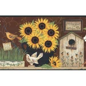 Sunflowers & Birdhouses Wallpaper Border