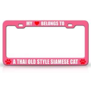   STYLE SIAMESE Cat Pet Auto License Plate Frame Tag Holder, Pink/White