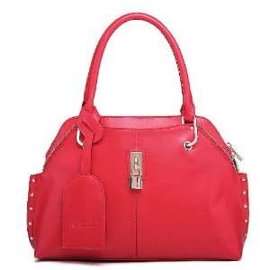   Satchel Shoulder Bag Bowling Handbag Tote Lock Women Red 1170124 02